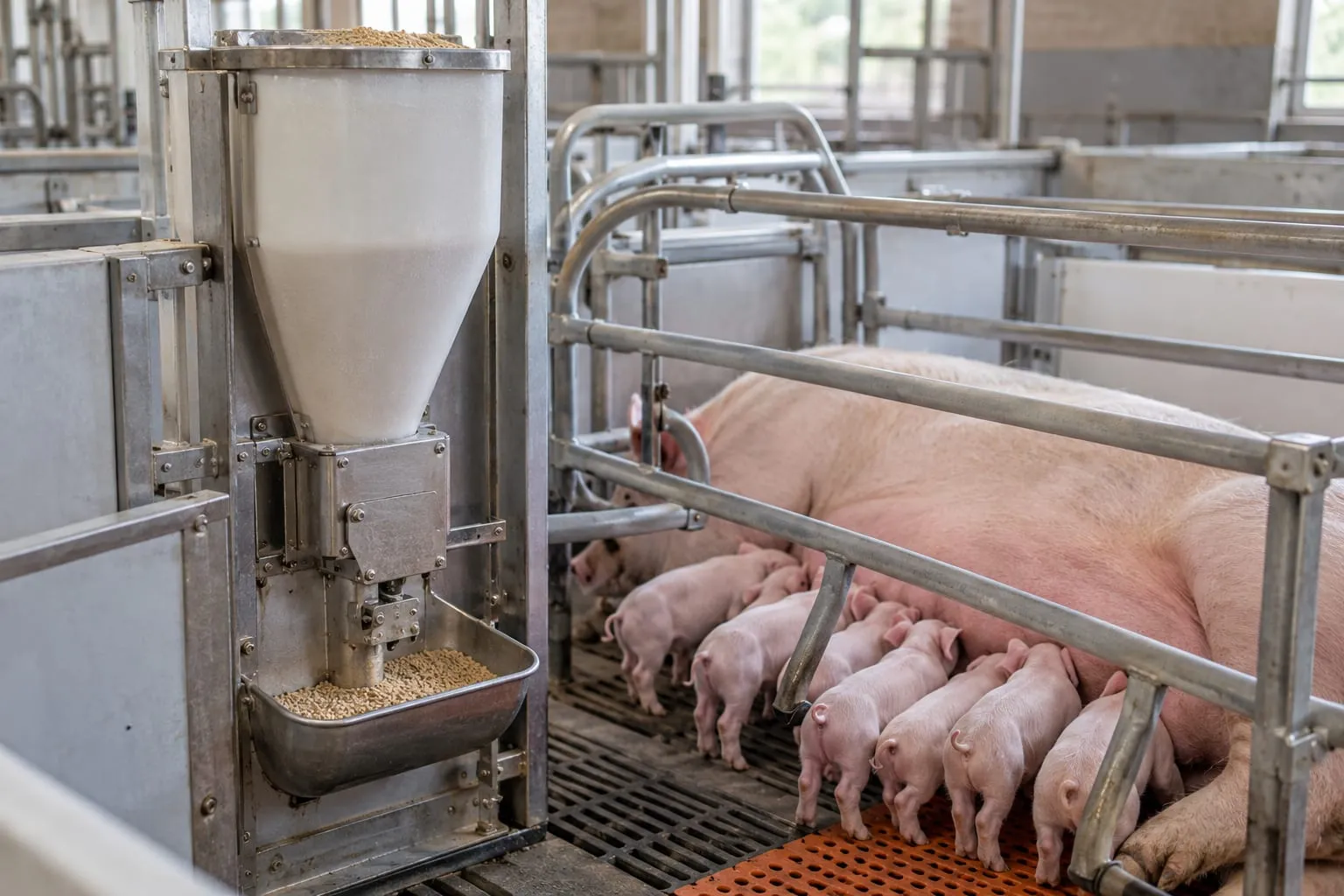 Precision Farrowing Feeders for a pig farm