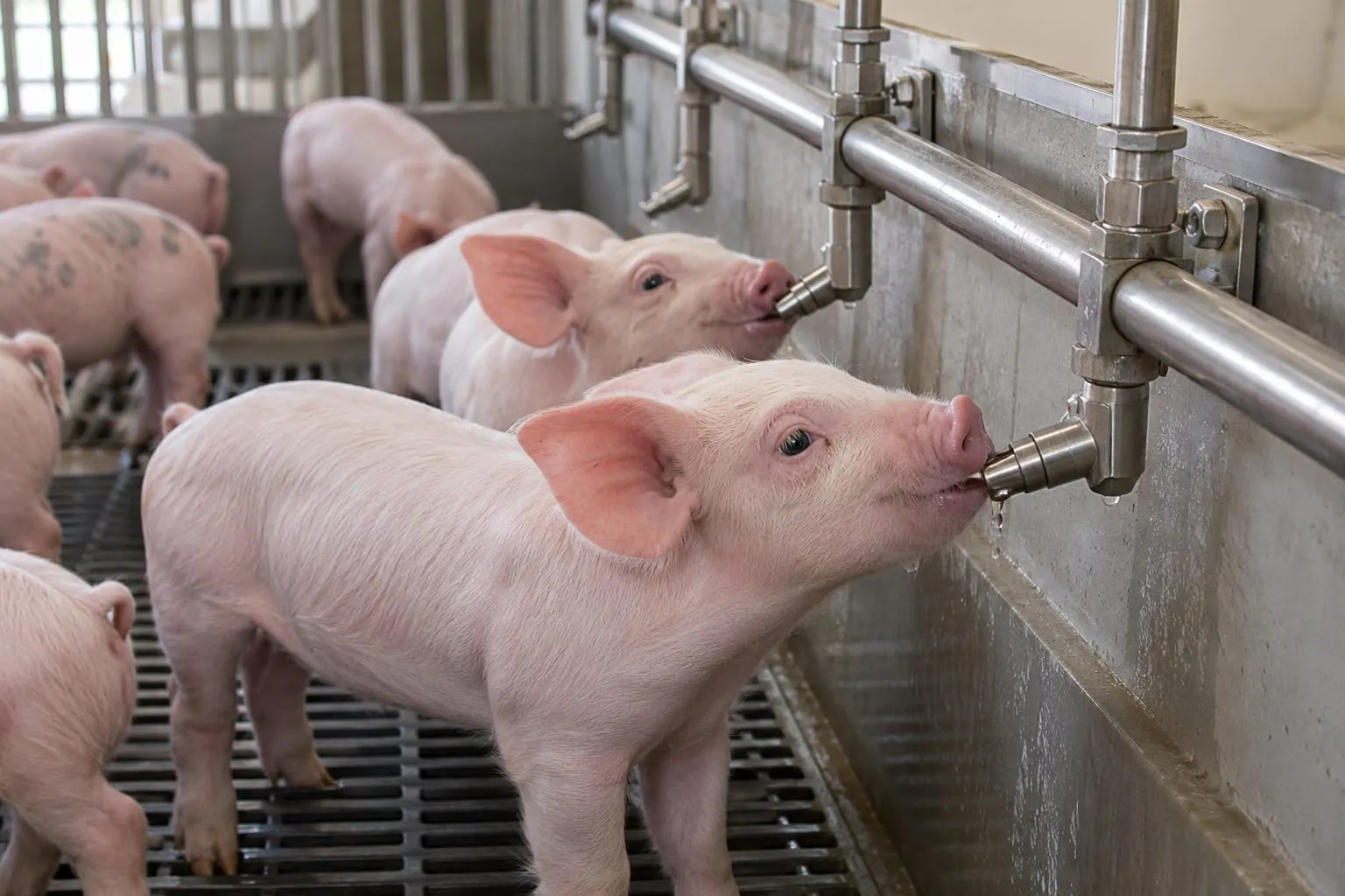 Stainless Steel Nipple Drinkers for a pig farm