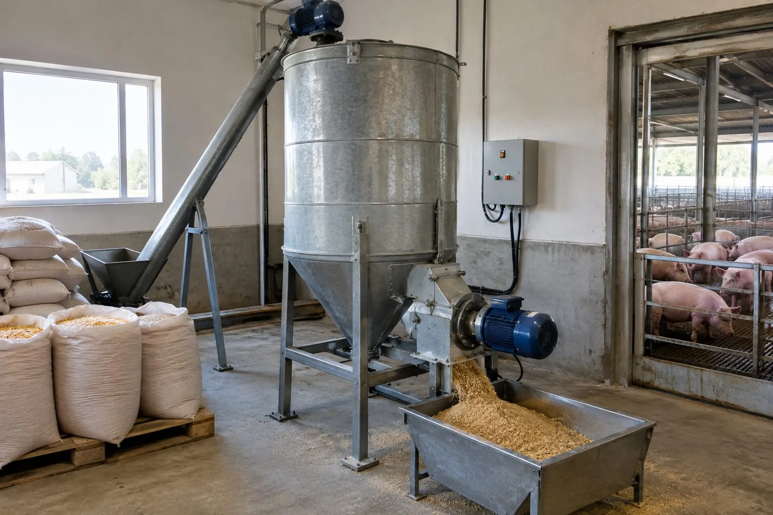 Vertical Grinder-Mixers for a pig farm