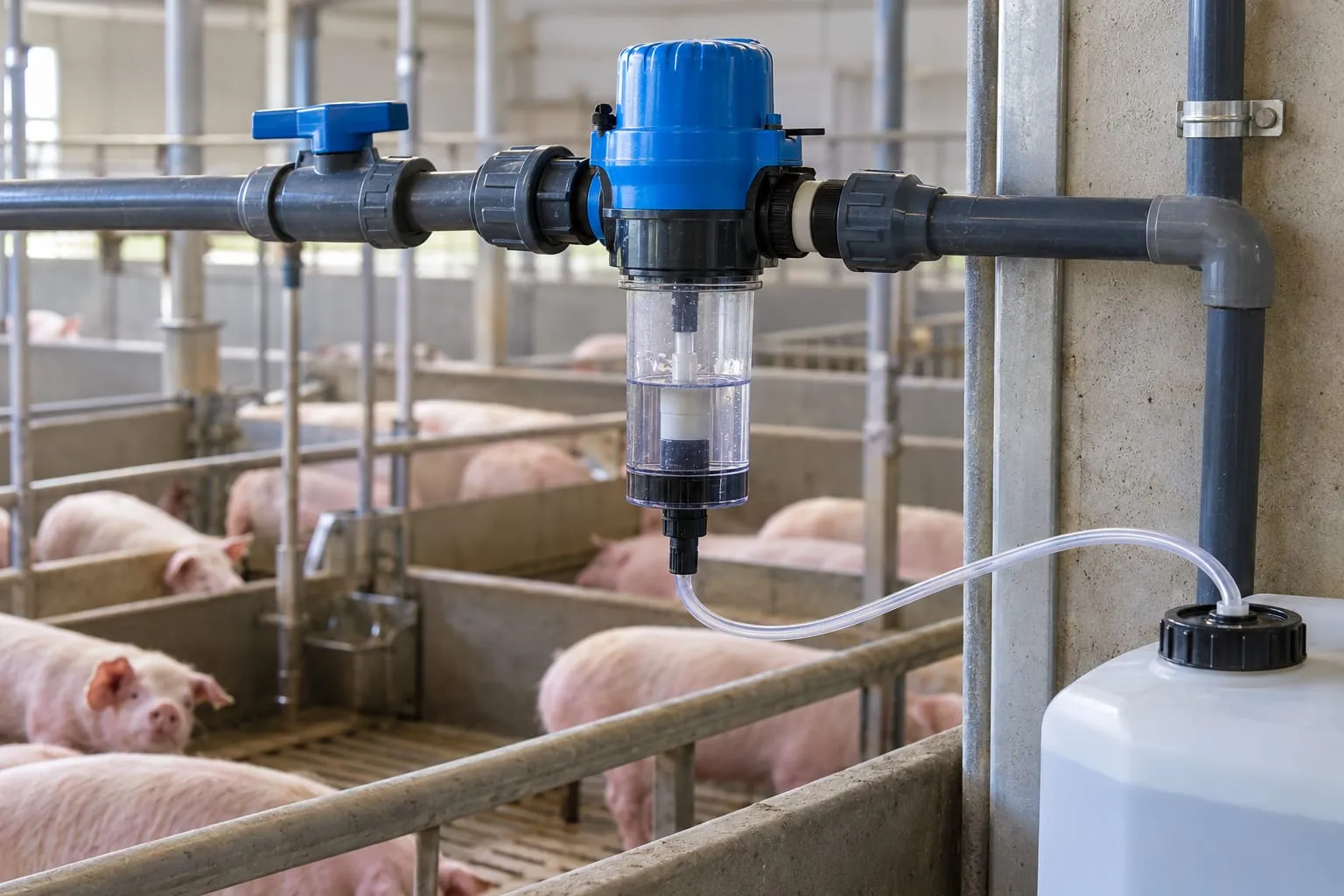 Water Medicators and Dosing Units for a pig farm